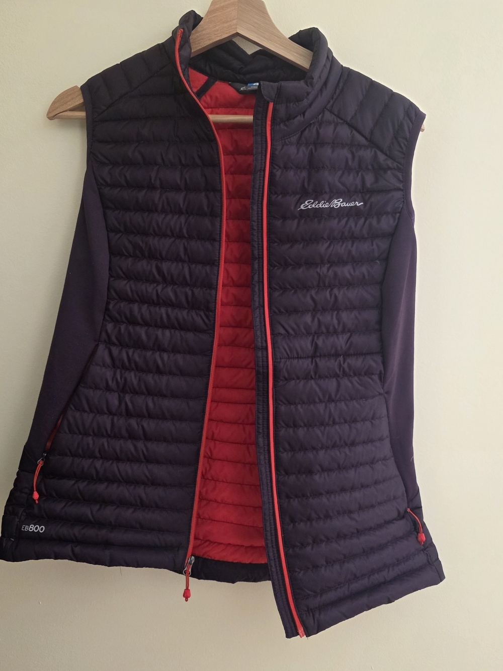 Eddie Bauer Women's Black Quilted Vest with Red Lining